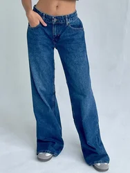 Gulirivei Jeans a vita bassa da donna pantaloni a gamba larga con tasche multiple bottoni oversize con lunghezza del pavimento con Jeans lavati con zip