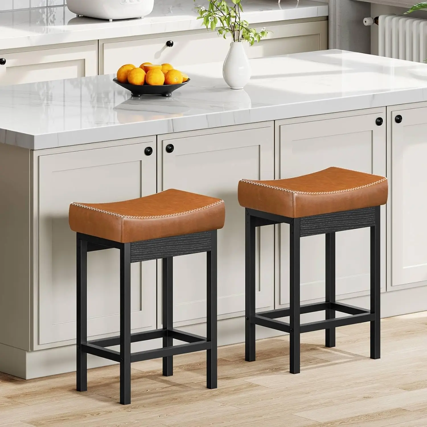 

Bar Stools, Set of 2 Bar Chairs, Counter Height Bar Stools, 3.1" Thick PU Leather Upholstered Barstools, Barstools for Kitchen