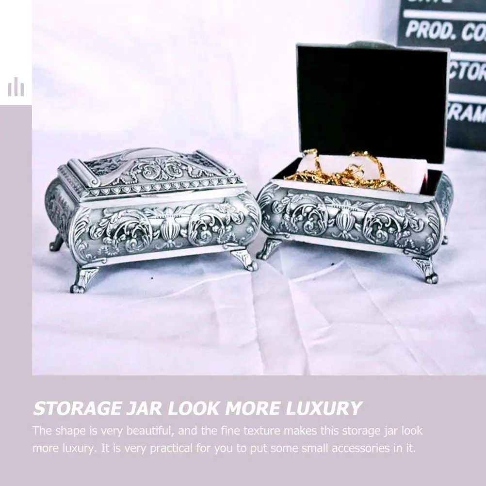 

Декоративная шкатулка для украшений в европейском стиле из сплава с изысканным тиснением, настольная, для колец и ожерелий, многофункциональная
