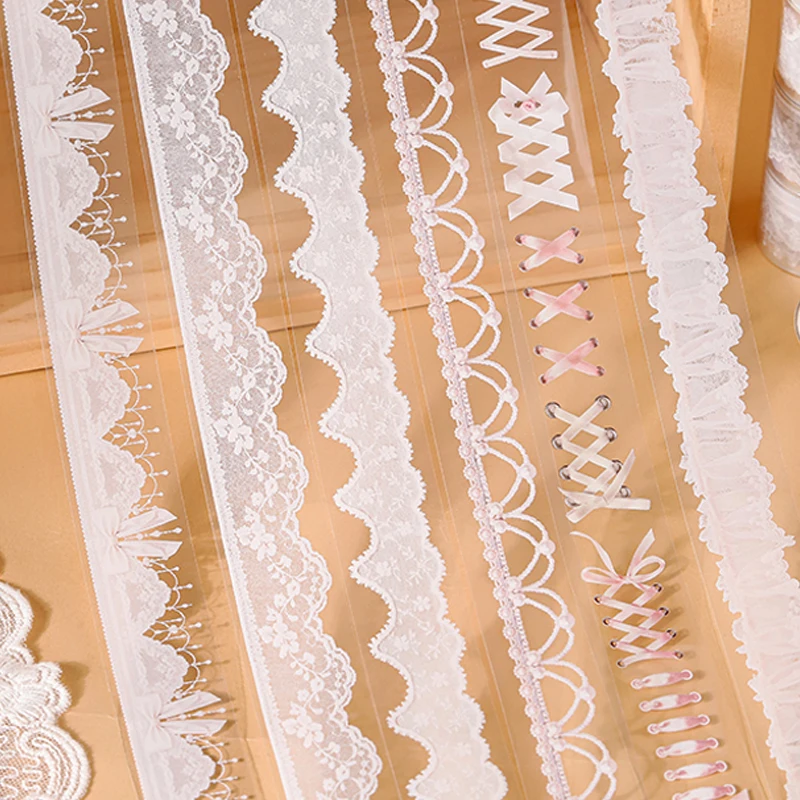 3 Rolls Imitation French Palace Lace Border Washi Tape, Elegant White Lace Stickers for Junk Journal Decoration