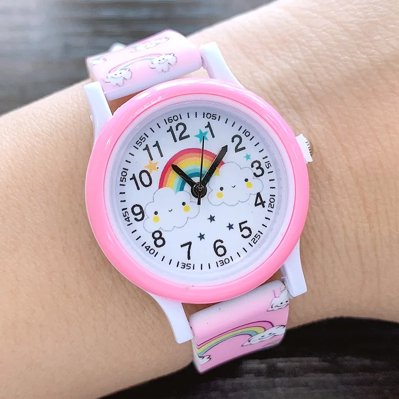 Montre à quartz arc-en-ciel de dessin animé pour enfants, montre en silicone pour enfants, adaptée aux élèves du primaire et du collège, nouvelle