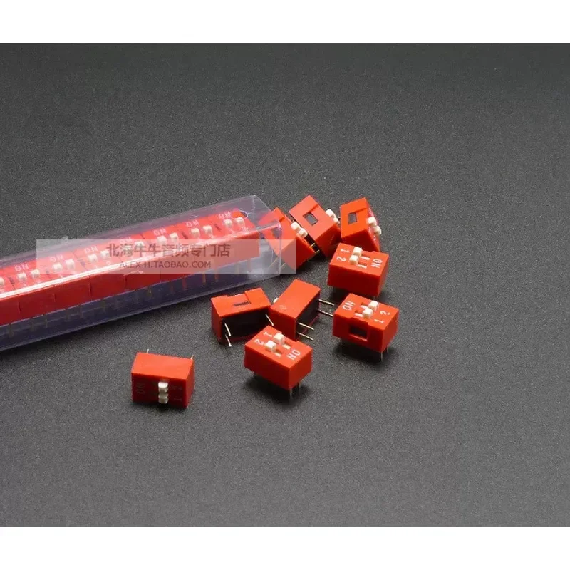 High-quality tube installation, red 2-position 2P in-line plug, pin dial switch with word self-locking PCB plug-in board