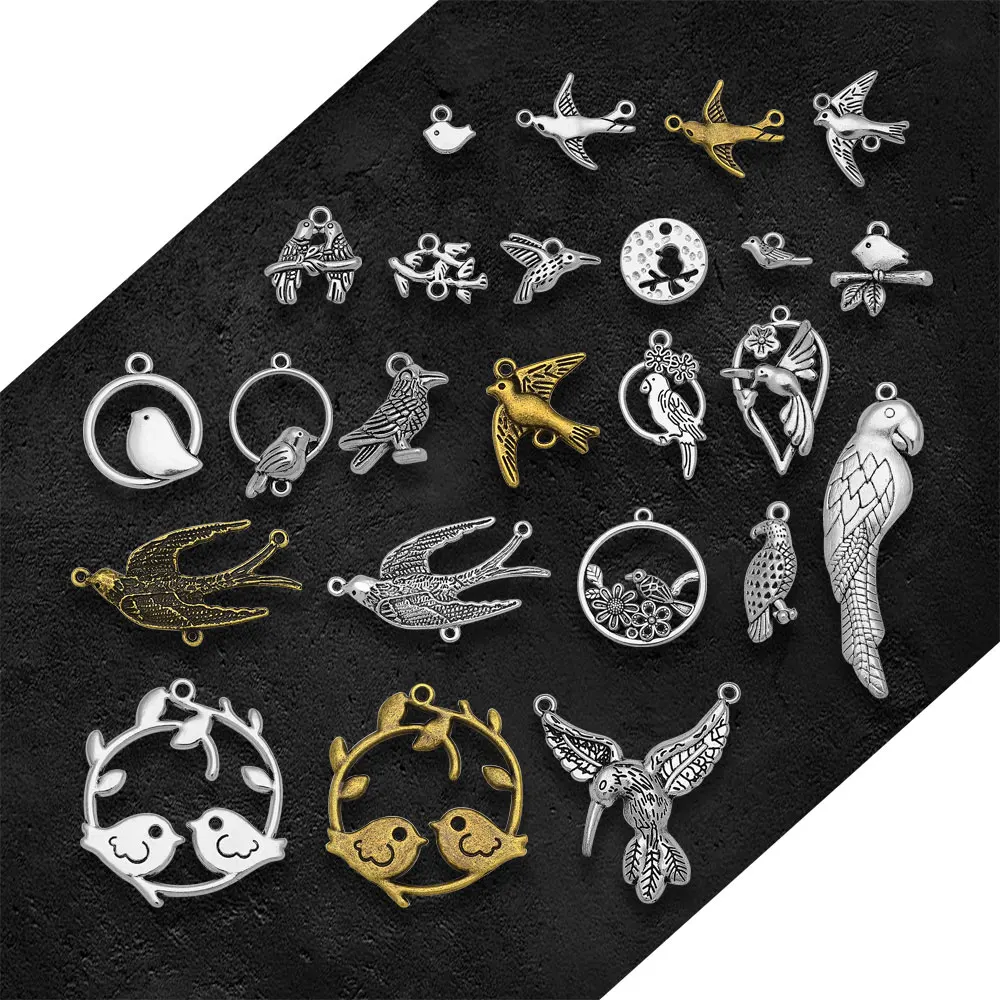 Antique Silver Plated Sparrow Bird Charms Parrot Swallow Pendants For Diy Bracelets Jewelry Making Findings Supplies Accessories