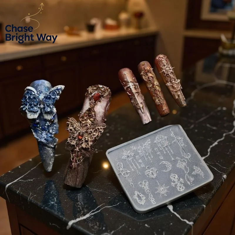 1 Pcs European Retro Style 3d Relief Silicone Mold,Transparent Flowers Bow Tie Nail Art Silicone Carving Mold Mould Template