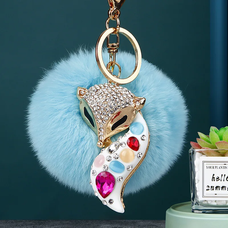 Lovely Fashion Fox Key Ring Purse Bag Keyring Rhinestone Keychain Charm Pendant Gift Keyfob