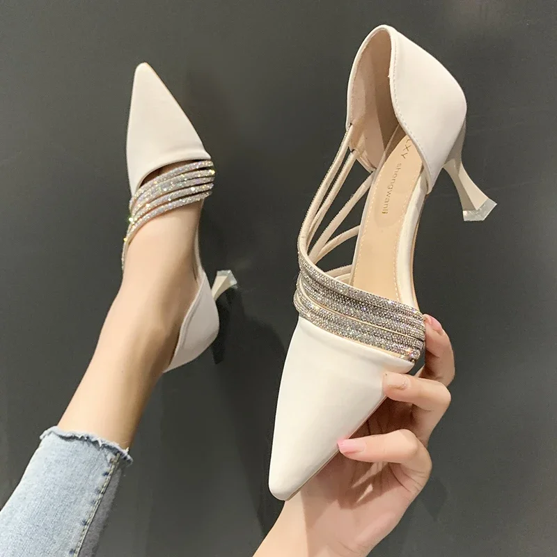 Women Sexy Rhinestone Pumps Female Fashion Luxury Pointed Toe Pumps Thin Heeled Wedding Shoes Spring Summer High Heels Sandals