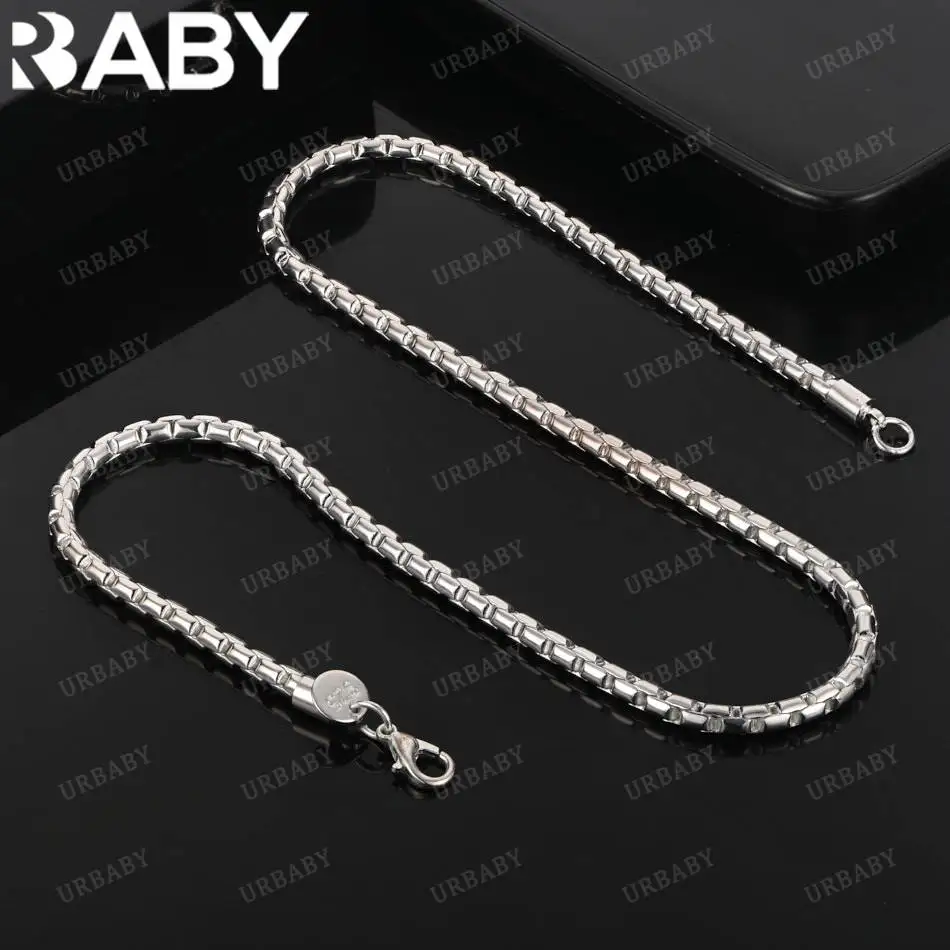 

URBABY 925 Sterling Silver 45cm 4mm Simple Chain Necklace For Women Man Charm Trend Birthday Gifts Fashion Party Fine Jewelry