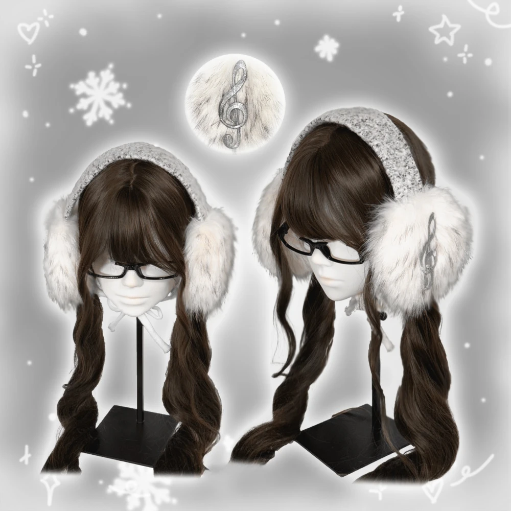 Subculture Y2K note plush earmuffs for women Korean Japanese version cold resistant skiing windproof cold proof ear protection