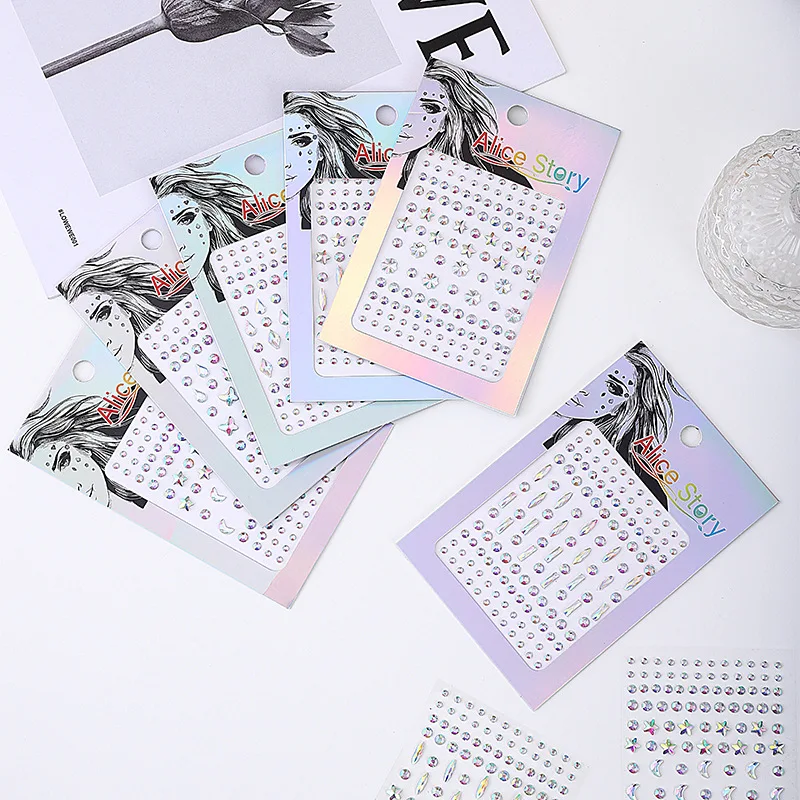 Hot Selling Face Diamond Stickers Self Adhesive Waterproof Teardrop Star Moon Butterfly Rhinestones for Children Stage Makeup