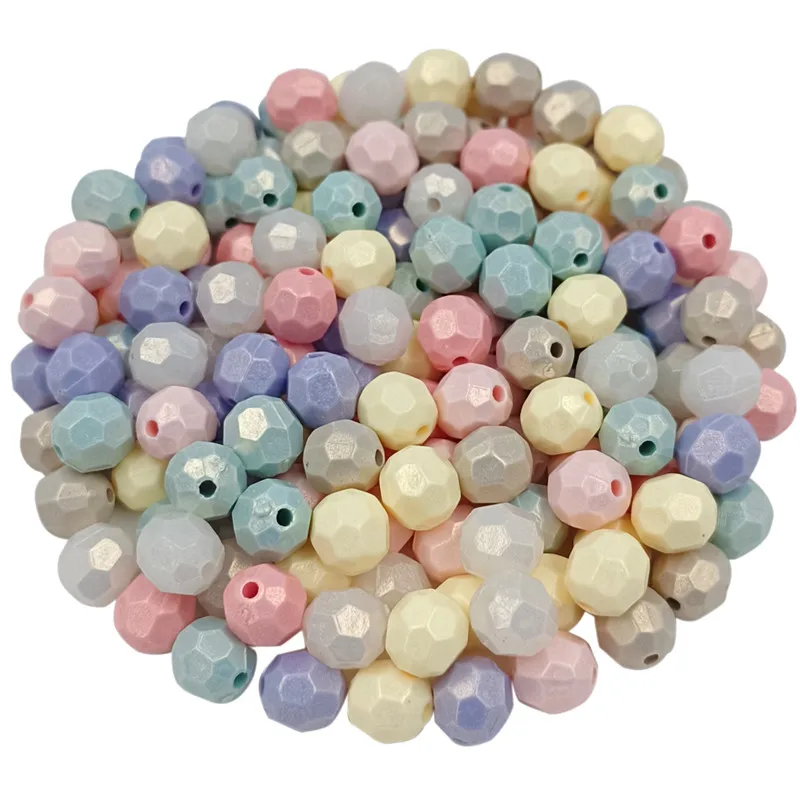 20pcs 10mm Acrylic Solid Color Polyhedron Mixed Color Loose Beads DIY Jewelry Making Accessories Wholesale