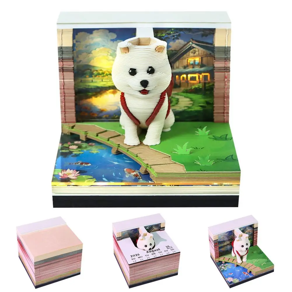 

2026 Desk Calendar Memo Pad With LED Light Tear-Away Paper Time Gift Christmas Piece 3D Carving Art A3G8