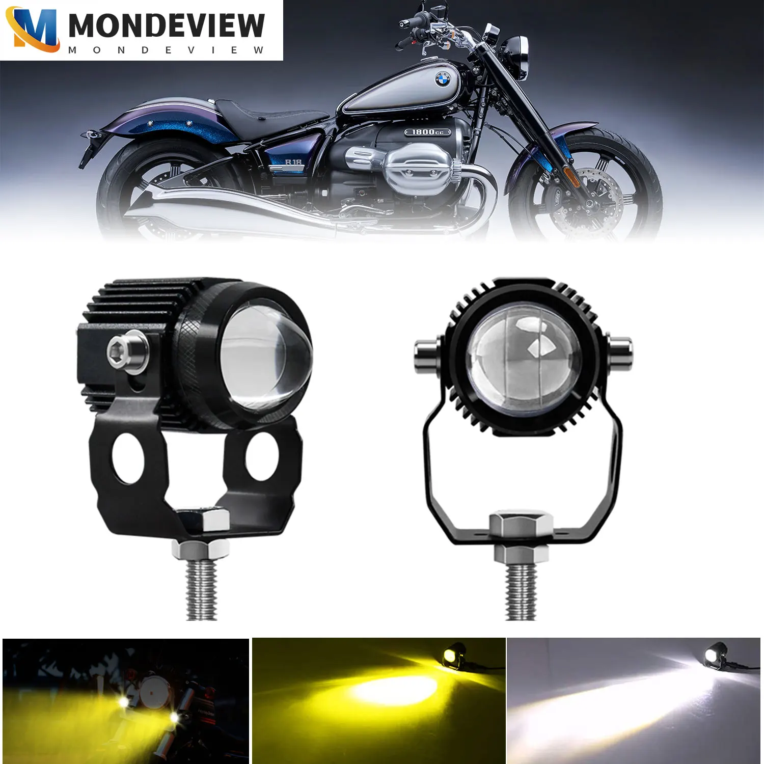 MONDEVIEW 16000LM Mini Steel Cannon Motorcycle Spotlight 160W Automotive Auxiliary Light 6000K White Jeep Daytime Running Light