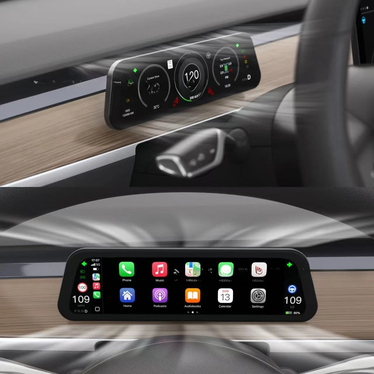Digital Dashboard Heads Up for Tesla Model 3 Y Display Carplay Android Auto 9.66 Inch IPS Screen Auto HUD Power Speed view 2