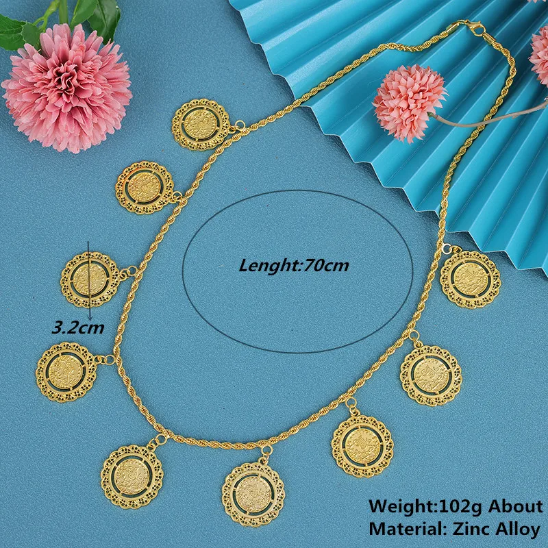 Luxury Turkish Boy Girl Abaya Robe Necklace Platonic Coin Pendant Neck Chain Wedding Jewelry Gift For Algerian Bride