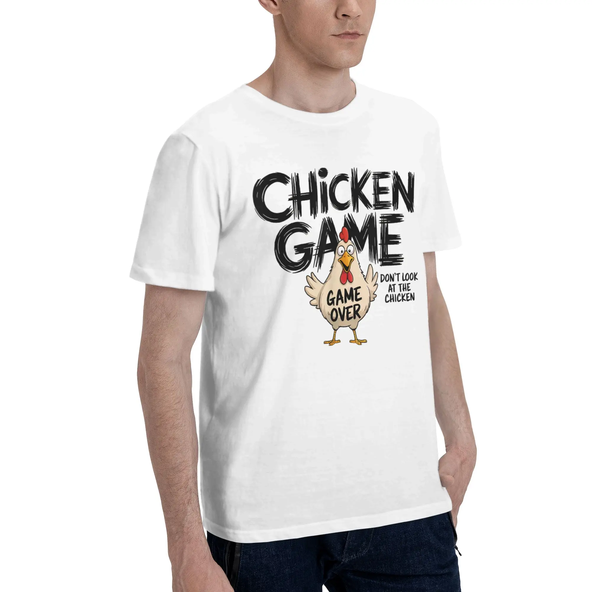 Chicken Game Dont Look At The Chicken Graphic Printing T Shirts for Men Women  100% Cotton  Tee Shirt Clothing