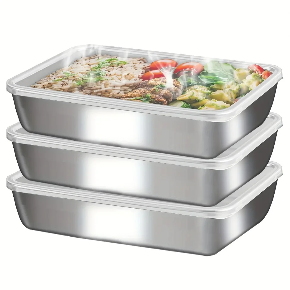 Roestvrijstalen voedselcontainers Lekvrije stapelbare roestvrijstalen voedselcontainers Lunchbox Doorzichtig deksel Camping Keukenbenodigdheden