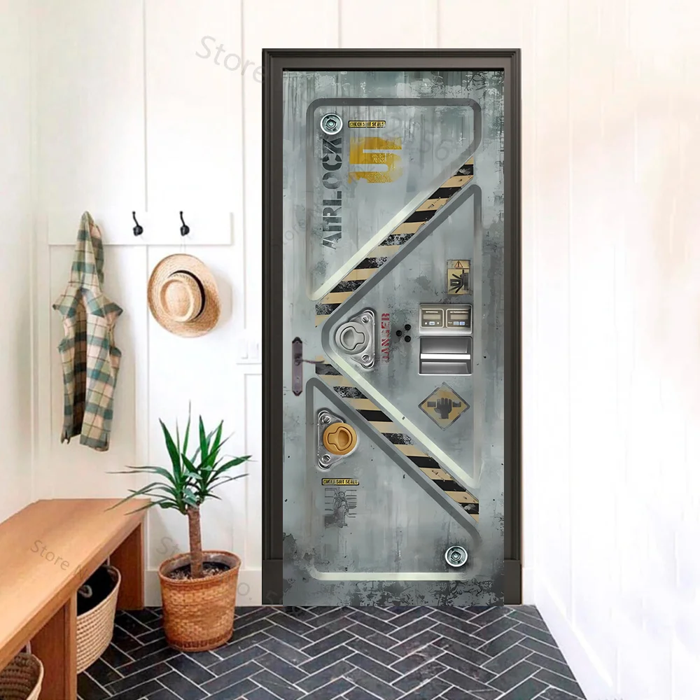 Black analog door wallpaper Modern tech style PVC self-adhesive bedroom mural stickers living room home