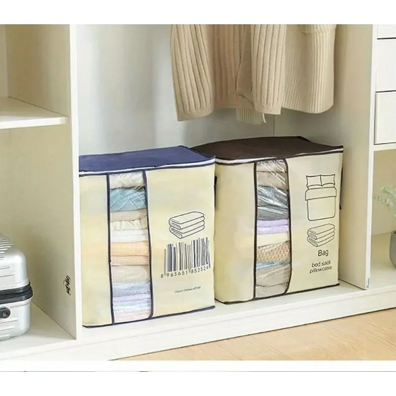 1Pc Futon Storage Bag Non-Woven Fabrics Transparent Visual Window for Quilt Storage Household Items Storage Bag