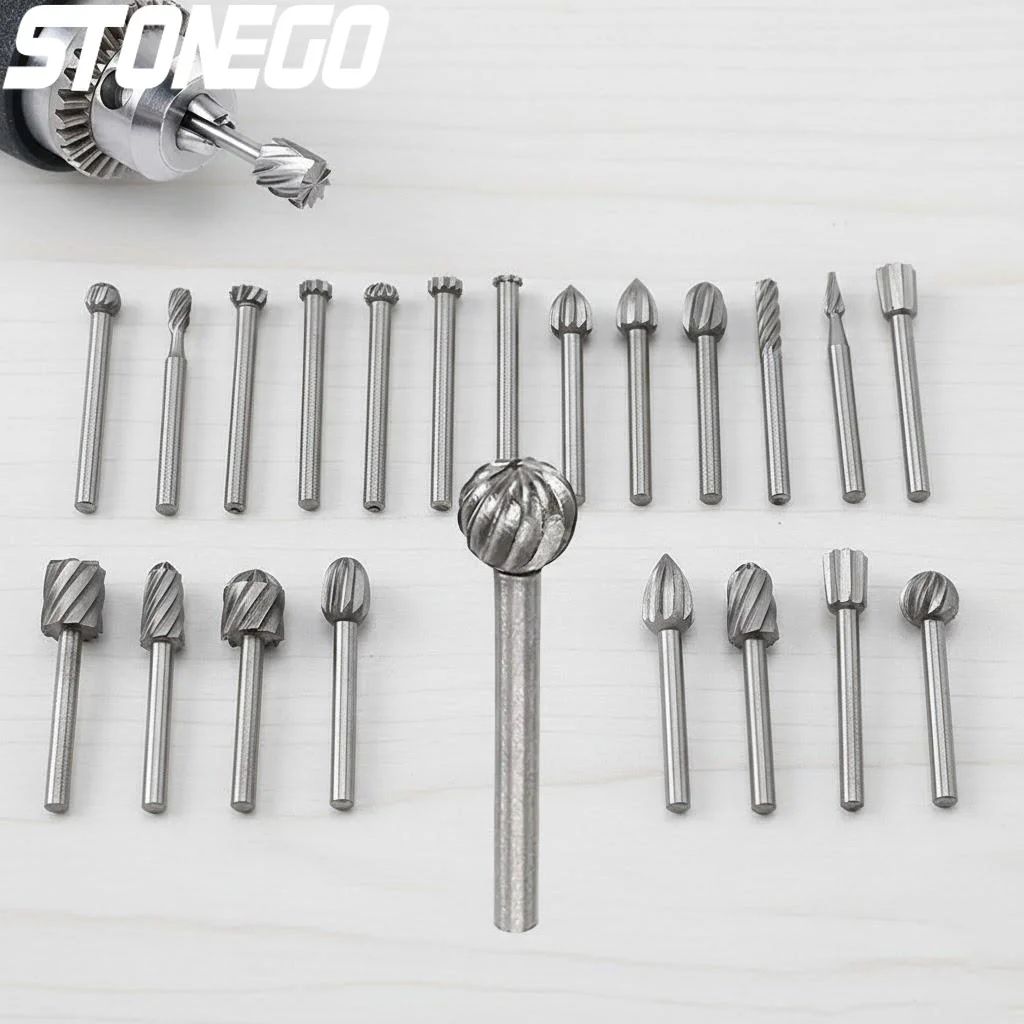 

High Speed Steel Rotary File Set for Woodworking Engraving Milling Cutting Electric Grinder Tool Accessories Grinding Bits