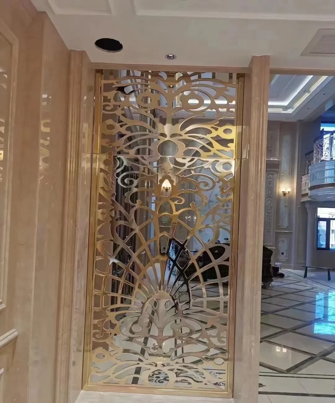 Carved screen dining hotel hollow partition wall decoration lattice window living room porch metal grill custom