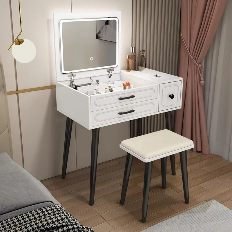 Nordic Hidden Mirror Dressing Table Design Simple Storage Dresser and Nightstand Set Makeup Dressers Bedroom Furniture