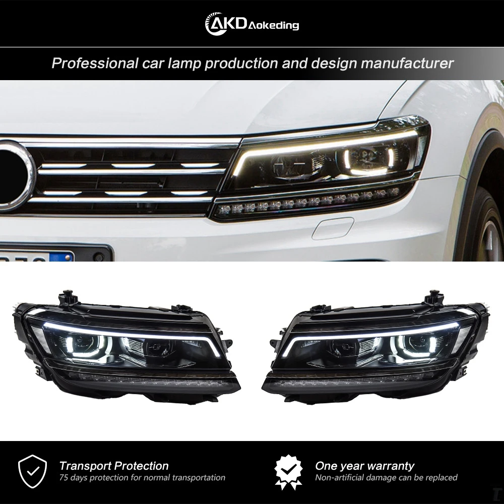 AKD Front Lamp for VW Tiguan Headlights 2017-2021 Tiguan LED Headlight DRL Hid Head Lamp Angel Eye Bi Xenon Beam Accessories 2PC