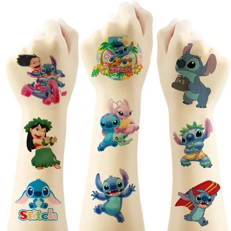 Pegatinas de tatuaje de Disney Stitch para niños, tatuajes falsos temporales, pasta en la cara, brazo, pierna, fiesta, juguete de regalo de