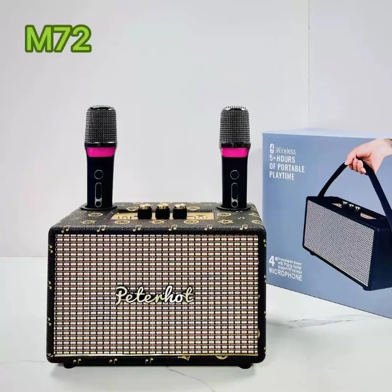 ريترو BT V5.3 HIFI ستيريو باس KTV مكبرات الصوت موسيقى الحفلات اللاسلكية المحمولة مكبر صوت لجهاز الكاريوكي مع ميكروفون FM USB AUX/TF بطاقة اللعب