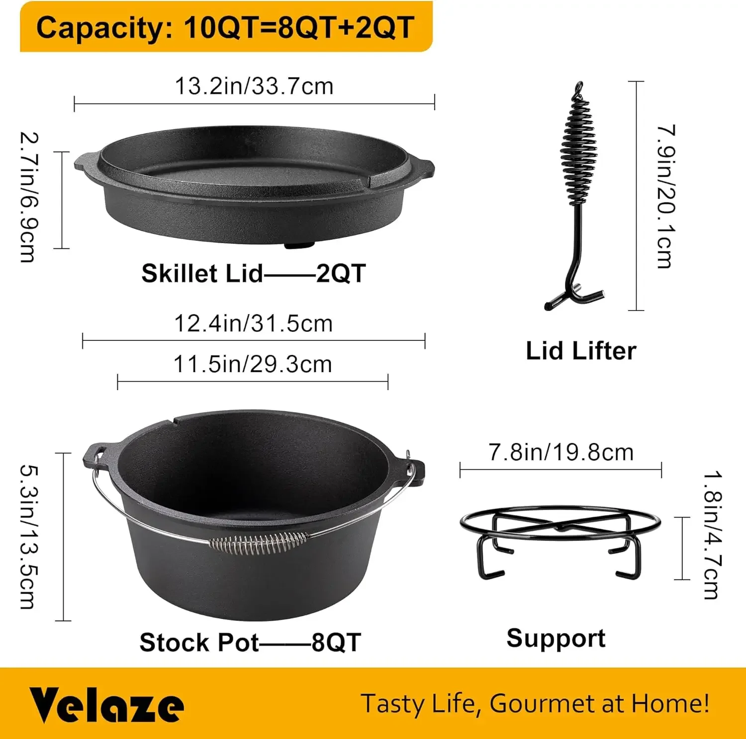 Camping Dutch Oven, Pre-Seasoned Cast Iron Camp Dutch Oven Pot with Lid, for Use in the Oven, on the Stove, Grill, o