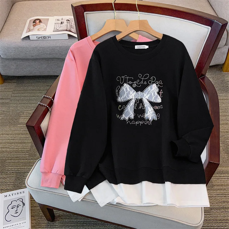 175Kg Plus Size Women's Bust 170 Autumn Loose Round Neck Long Sleeved Patchwork Printe Sweatshirt 4XL 5XL 6XL 7XL 8XL 9XL