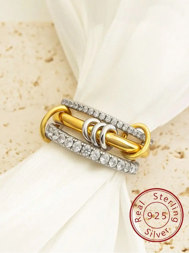 Luxus-Ring aus 925er-Sterlingsilber, wunderschön, vielseitig, mit drei Verriegelungen, Zirkon-Ring für Damen, Alltag, modisch, hochwertiger edler Schmuck