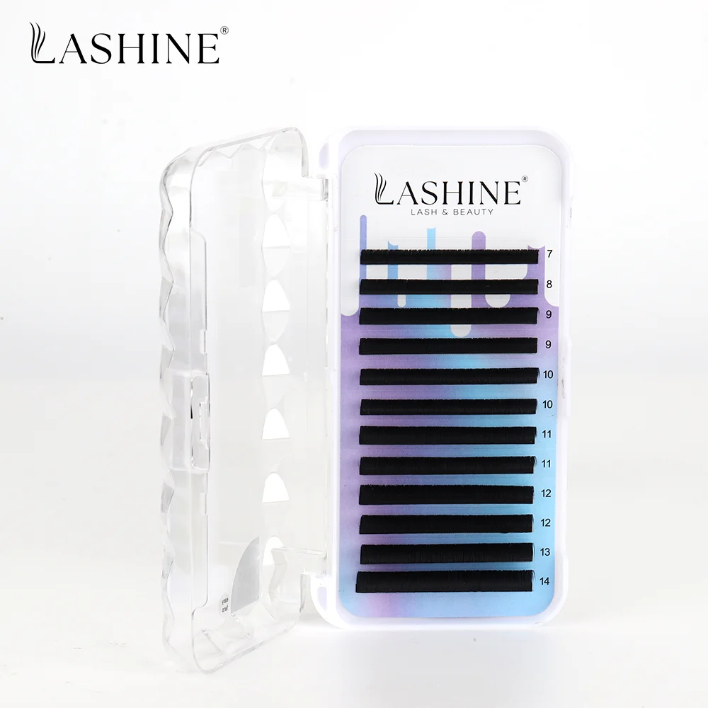ขนตาปลอมแบบพัด Lashine Easy Fan 12 แถว ขนาด 0.07 มม. งอน D แบบผสม 7-14 มม. ให้ความหนาแน่นเร็ว ง่ายต่อการต่อขนตาแบบพัด ขนตาปลอมแบบนุ่มสไตล์รัสเซีย