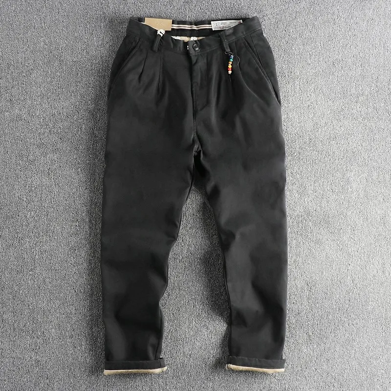 

Мужские зимние повседневные брюки из хлопкового твила в стиле ретро, свободного кроя, утепленные, дышащие, комфортные, стандартного размера