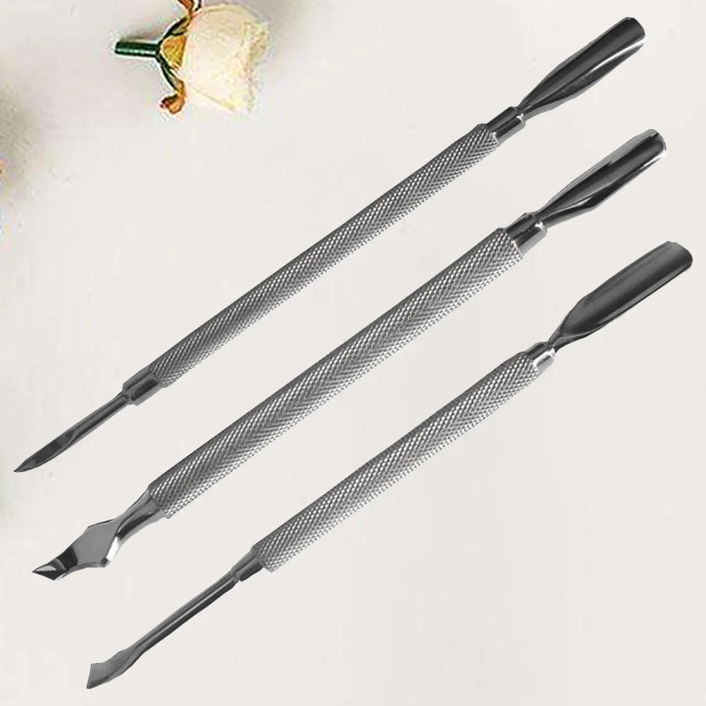 

3 шт. толкатель для кутикулы ногтей с эргономичным дизайном для безопасной полировки и глубокой очистки под ногтями, маникюра из нержавеющей стали