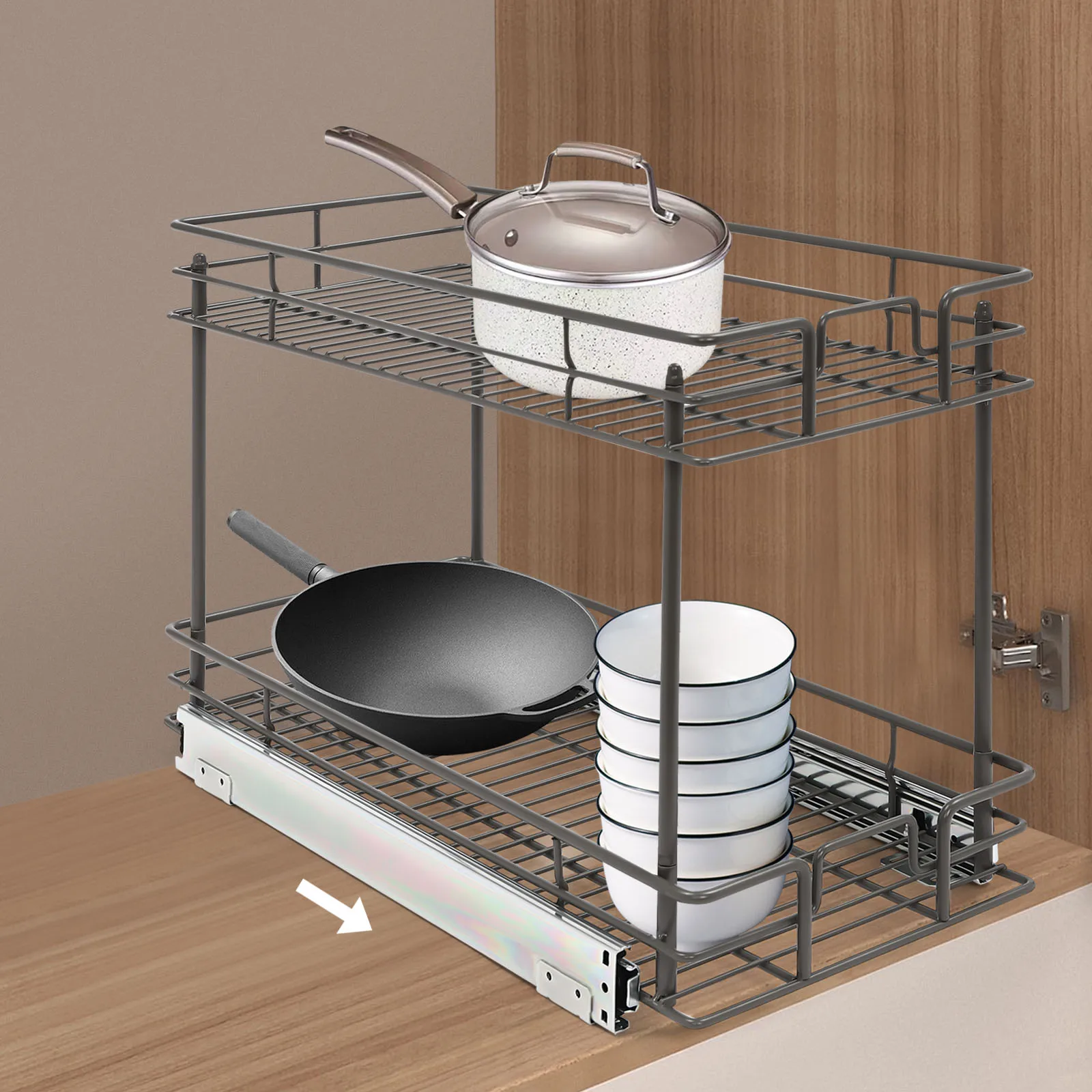 

2-Tier Narrow Pull-Out Cabinet Organizer 44lbs Under-Sink Storage (10.5" Compact Design, 9.48lbs Lightweight)​