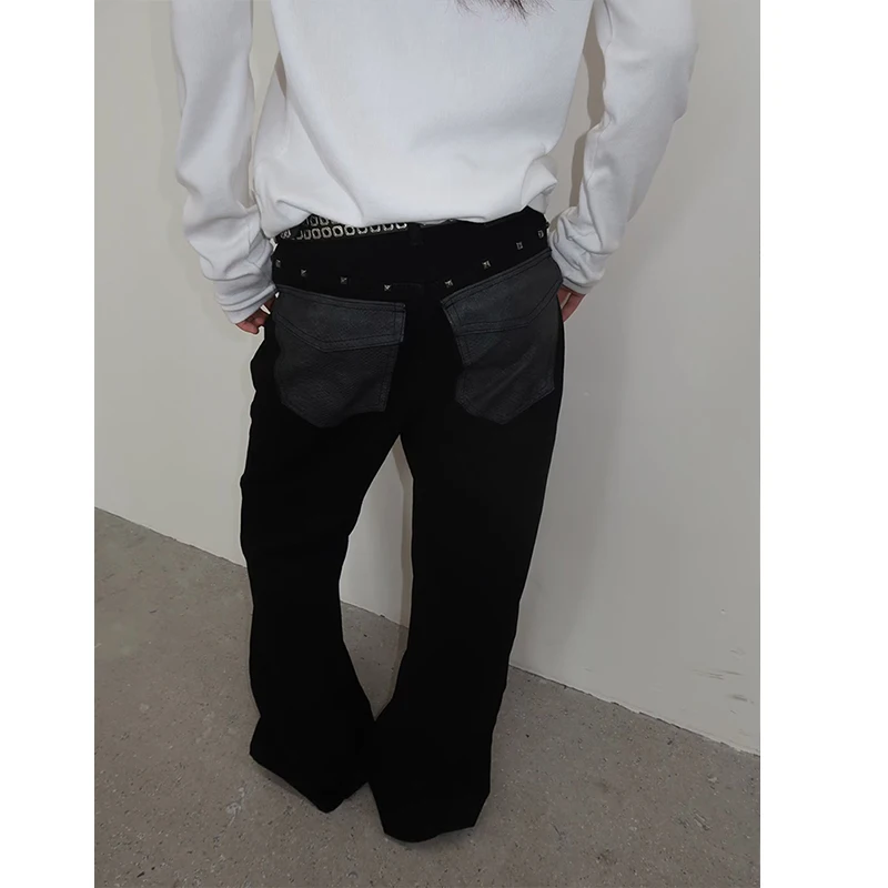 2026 Jeans Black Baggy Denim Pants American Style Rivet Five Button Pocket Loose Fit Streetwear Women's Pants