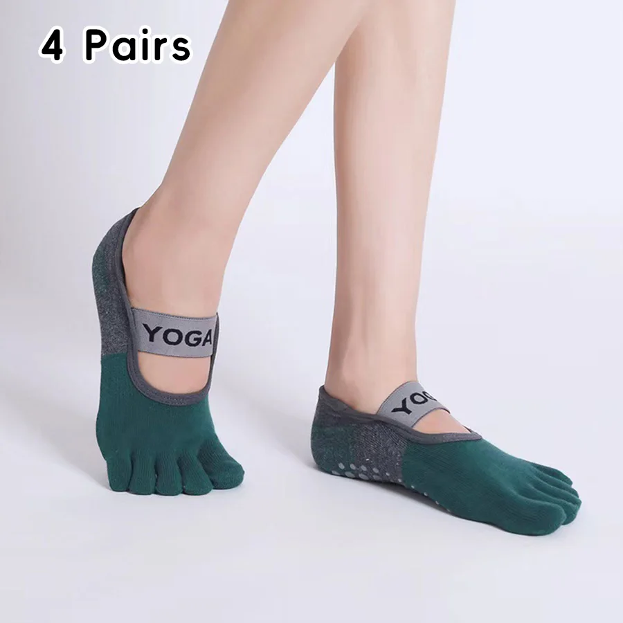 Chaussettes de Pilates à cinq doigts pour femmes, respirantes, fines, fendues, adaptées aux sports d'intérieur, à l'entraînement, au yoga, 4 paires