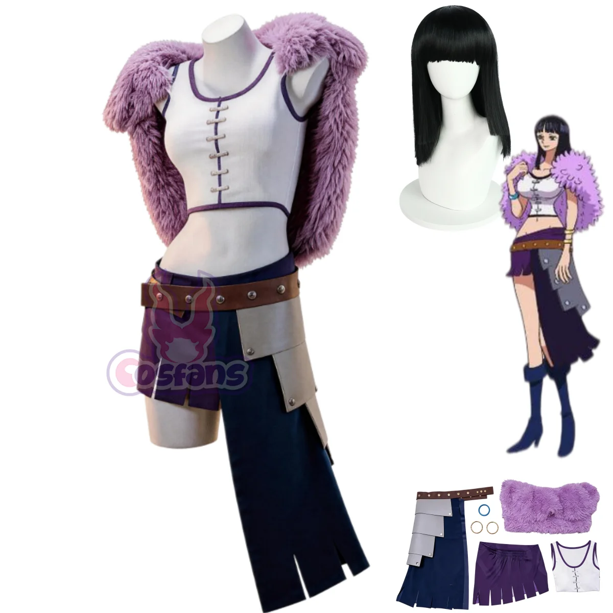 Disfraz de Cosplay de Nico Robin de One Piece, con Abrigo Morado de Felpa, Falda y Peluca, para Mujer Adulta, Sexy, para Carnaval y Halloween