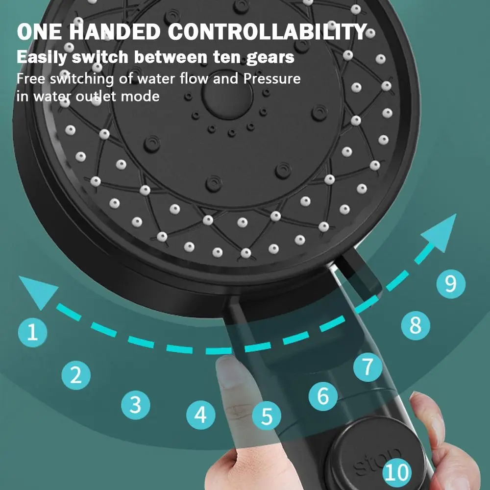 10 أوضاع للرش رأس دش عالي الضغط أسود أبيض اللون بلمسة واحدة توقف يده فلتر الدش وظيفة مقاومة السقوط #5