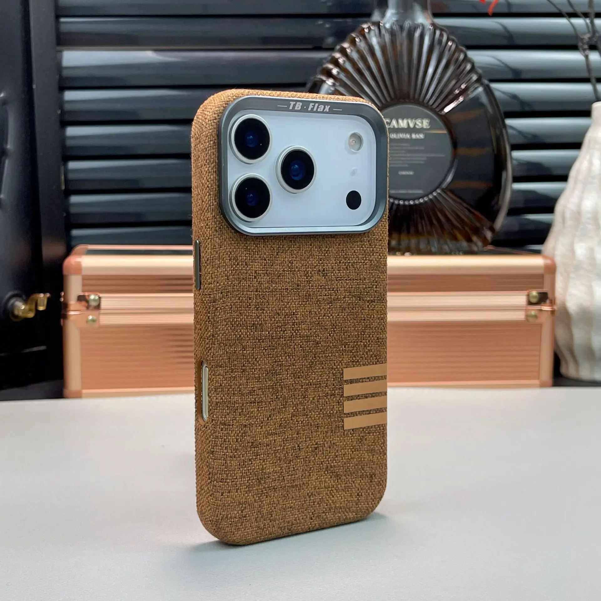Linen Fabric Magnetic Phone Case For iPhone 17 Pro Max 16 15 14 Pro Max Magsafe Wireless Charging Metal Camera Frame Shockproof