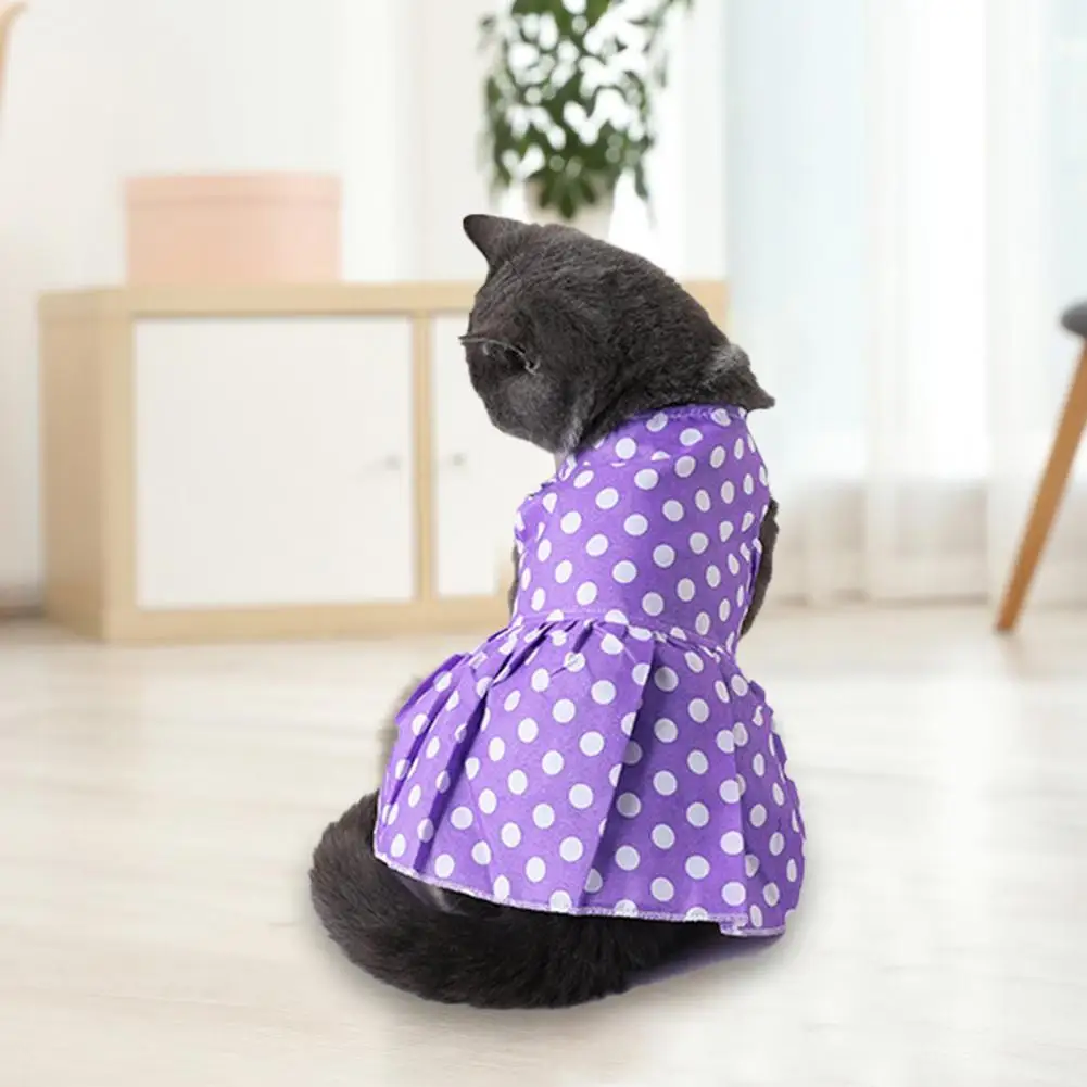 Summer Dog Dresses Dots Print Pleated Edge Floral Hem Kitty Skirt Adorable Sling Breathable Dress-up Puppy Dress Pet Supplies