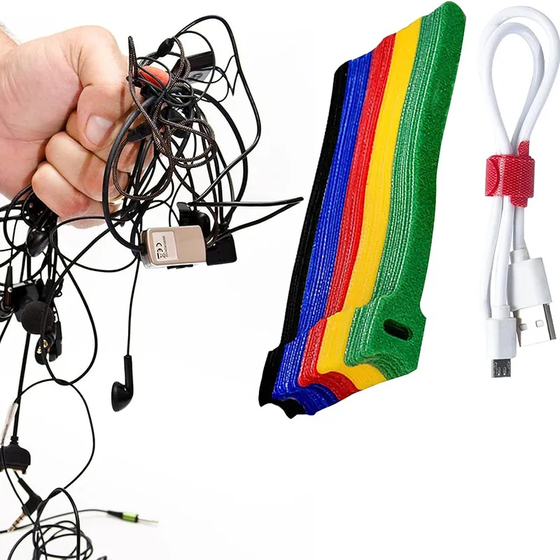 10/20/30 pieces reusable T-shaped tie straps for fixing and storing various electrical wires colored nylon hook and loop ties