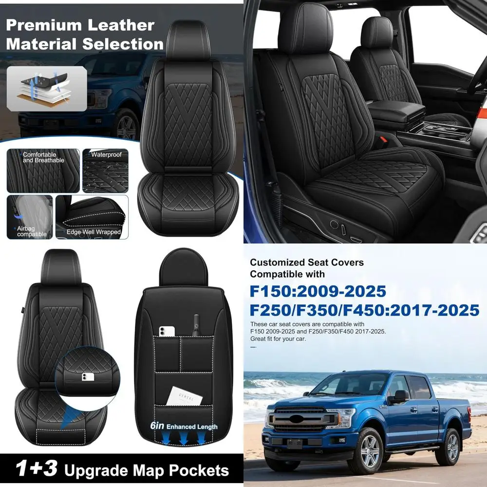 

Waterproof Leather Seat Covers for Ford F150 2009-2025 & F-Series 2017-2025 (Black, 2 Front Seats)