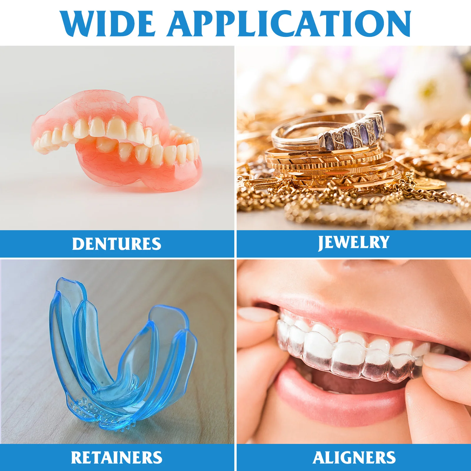 Dentures Cleaning Machine Jewelry Cleaner Ultrasonic Cleaner For False Teeth Retainers Eyeglasses Home Use White