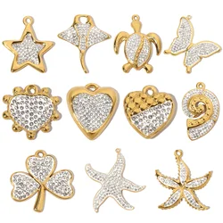 3pcs/Lot French Crystal Star Heart Stainless Steel Diy Charms Women Starfish Butterfly Necklace Pendant Turtle Jewelry