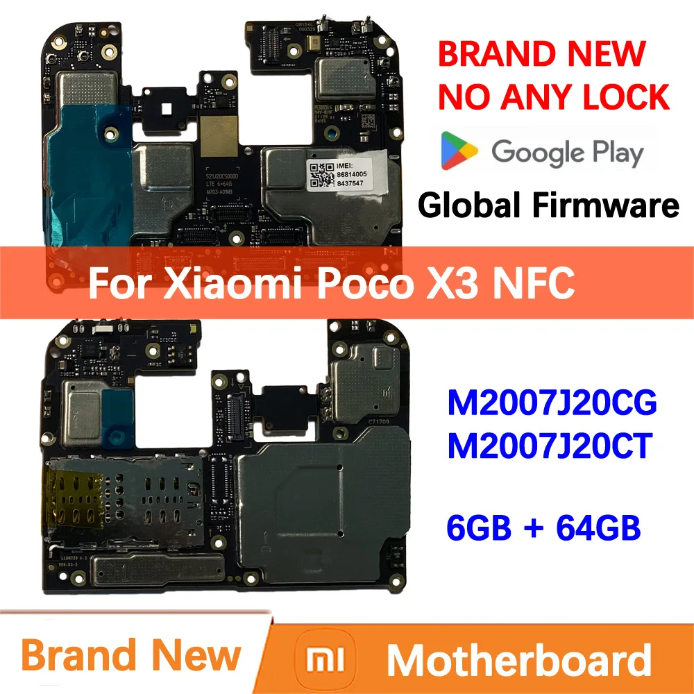 100% Brand New Original Motherboard for Poco X3 NFC Mainboard Logic Circuit Board Plate Global Unlocked Xiaomi pocophone M2007J2