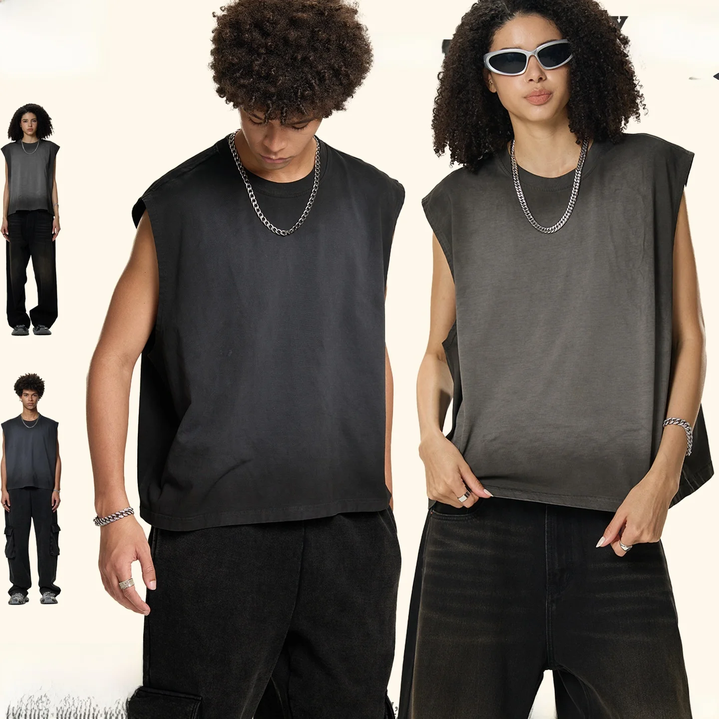 

Cool Feeling Pure Cotton Waed Spray Monkey Tank Top 230G Men's Casual Loose Fit American Sle No Brand Registered Trademark