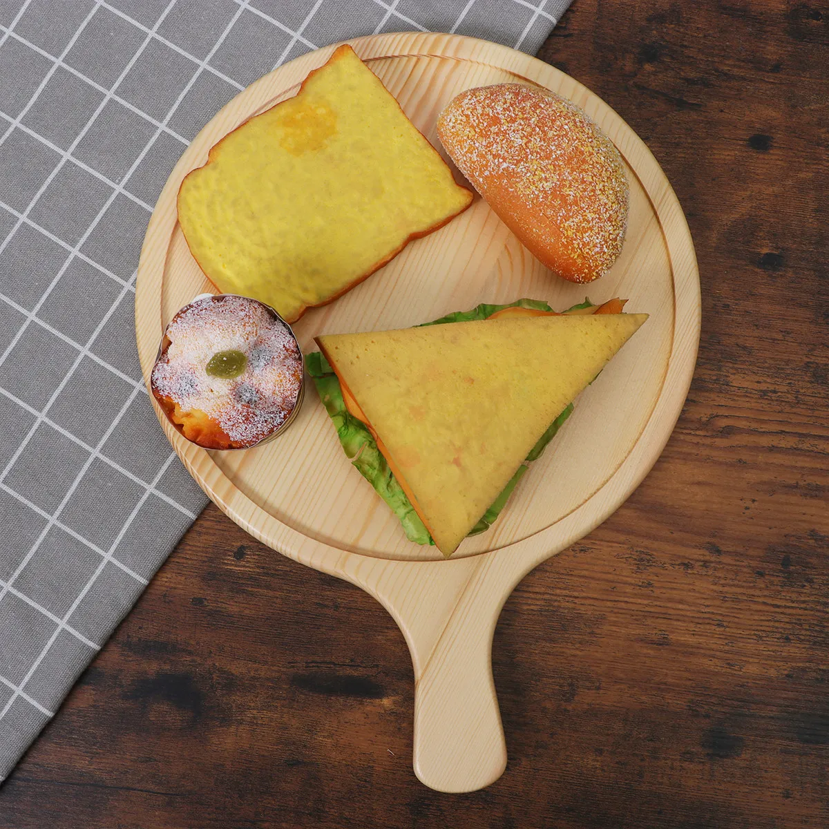 Round Pine Wood Serving Tray 11 Inch Natural Grain Rustic Pizza Board Dinner Plate Tea Serving Tray for Bread Pastry Cheese