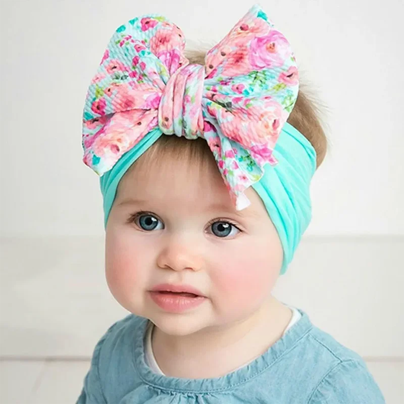 Diademas con lazo grande Floral para bebé, diadema con estampado Vintage para niña, accesorios elásticos suaves para el cabello, turbante para niño pequeño, regalo de ducha 2024