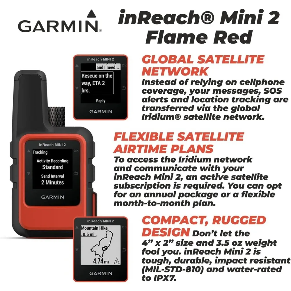 Garmin Inreach Mini 2 Satelliet Communicator (Vlamrood) Met Wearable4u Power Pack Bundel